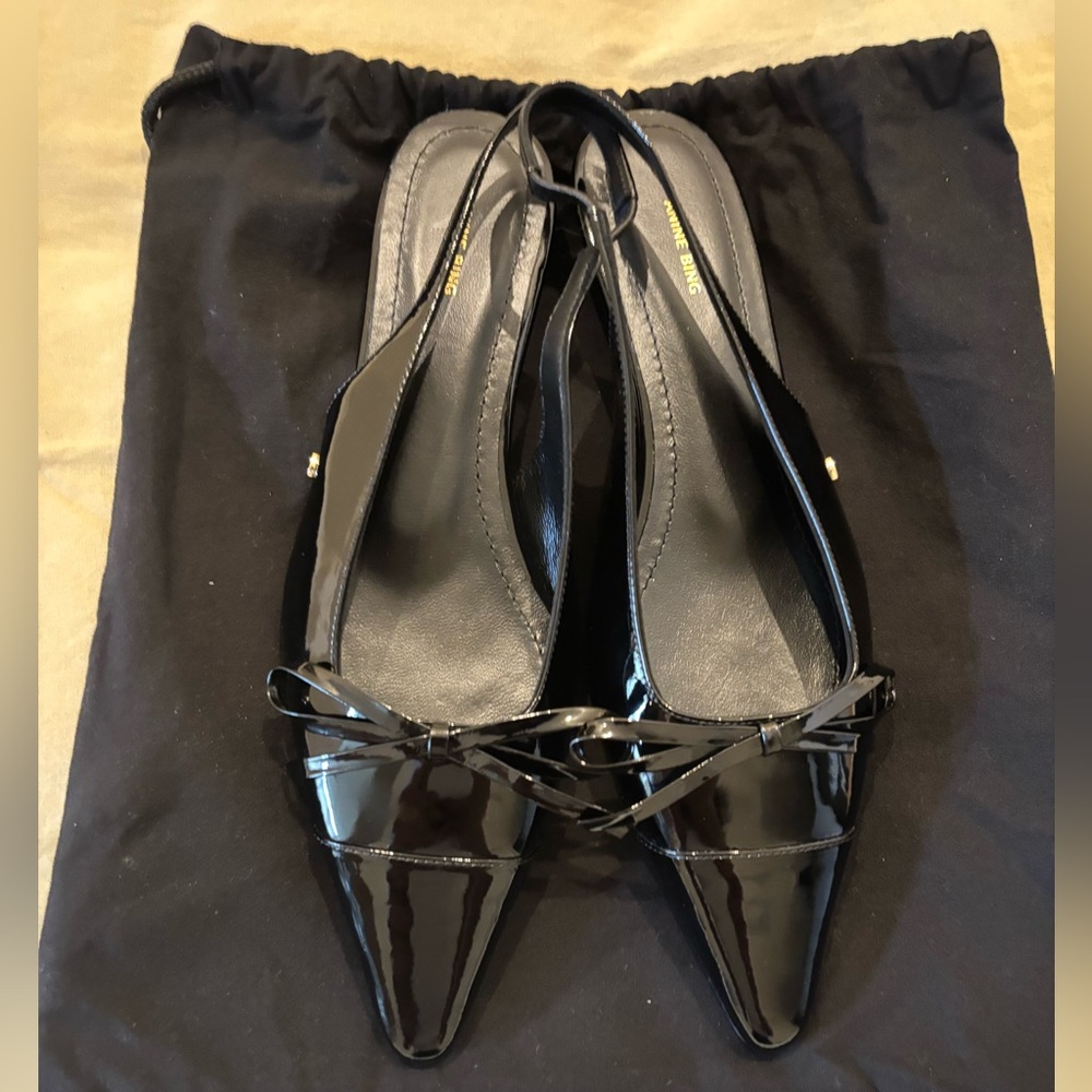 Anine Bing Zoey Slingback Flats Black Patent